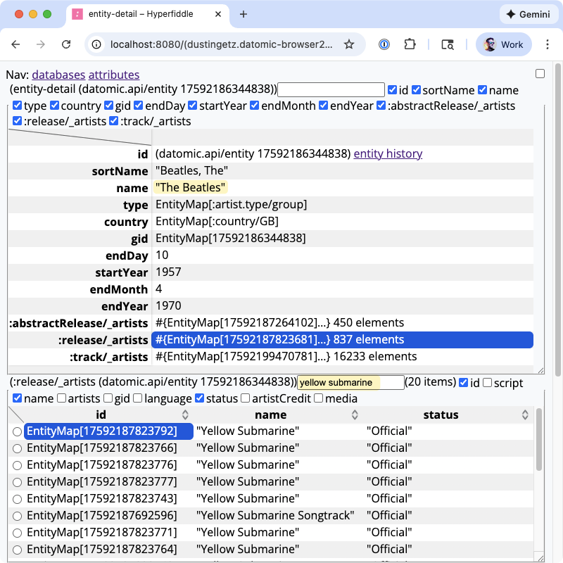 example Datomic entity browser
